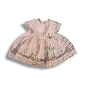 Pink Gingham Dress with Floral Accent